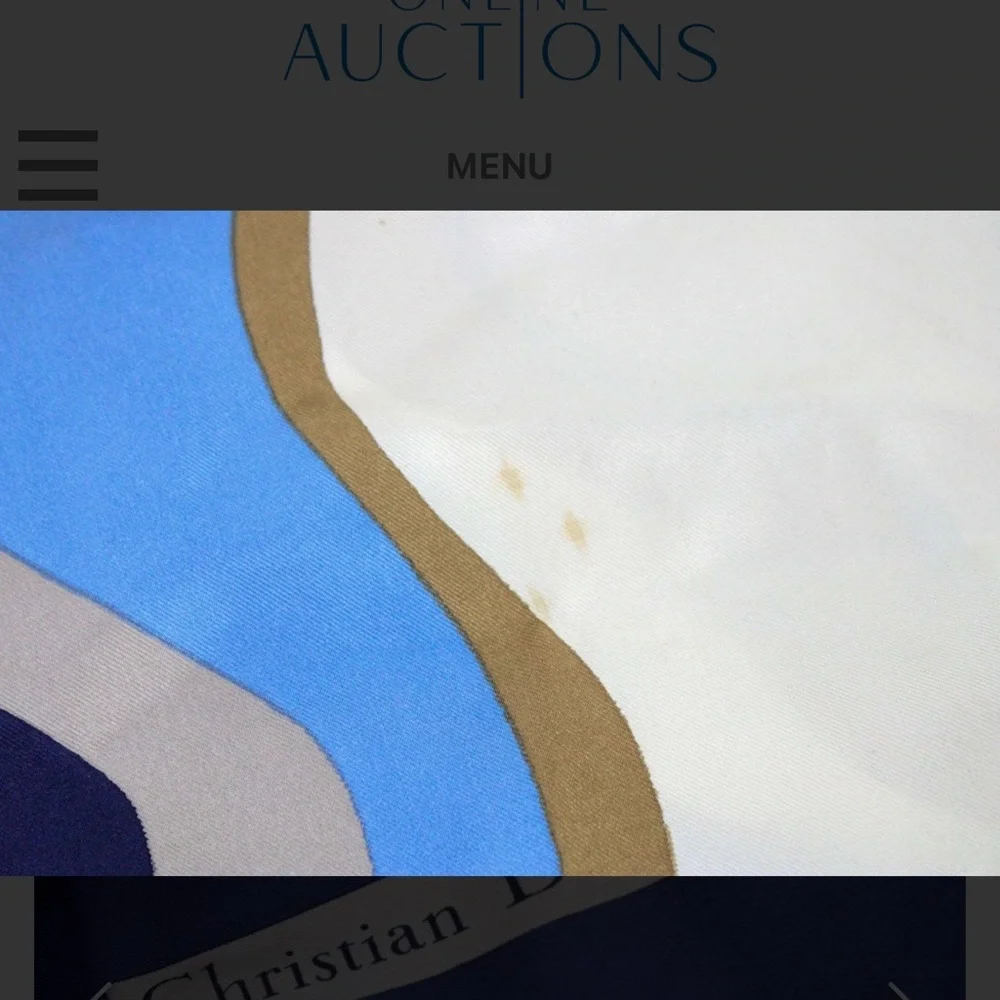 Authentic Dior Blue and White Patterned Silk Scarf with Certificate of Authentic